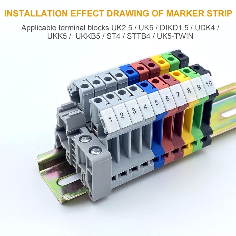 Erayco 20 Pcs Terminal Marker Strip - Terminal Blocks Labels Marking Tags Mark Bar for UK2.5B/UK5N /UDK4/ UKK5 DIN Rail Terminal Label (91-100) - Image 5